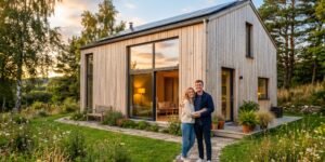 Mike y Gloria en su casa Medgon "Es muy caro" dicen los que no saben sumar. Alquiler + facturas x 20 años = más que una casa Passivhaus. La diferencia: al final, la casa es tuya. Y no pagas luz. Haz números.